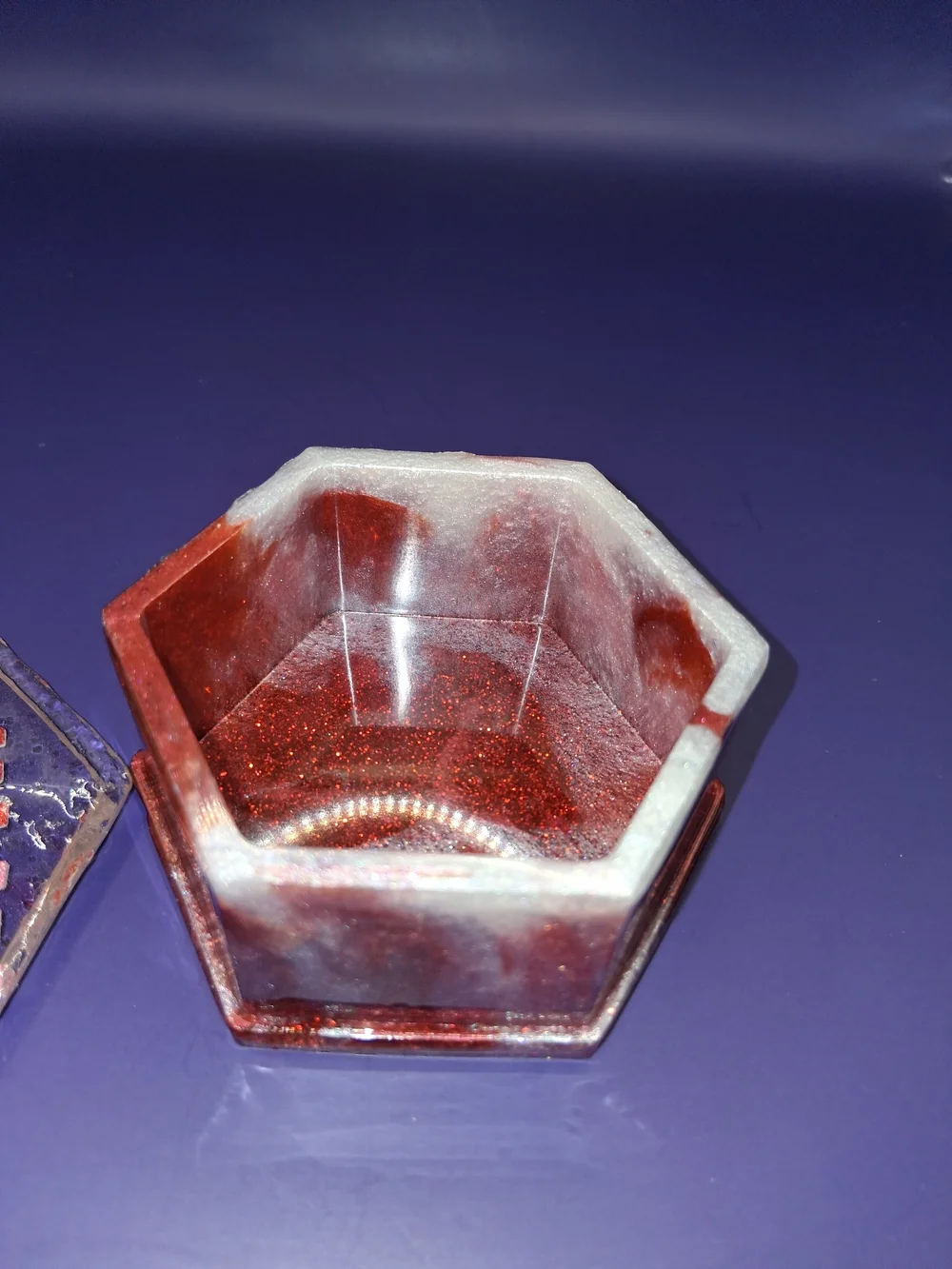 Hexagonal Trinket Box with Red 'LOVE' Design